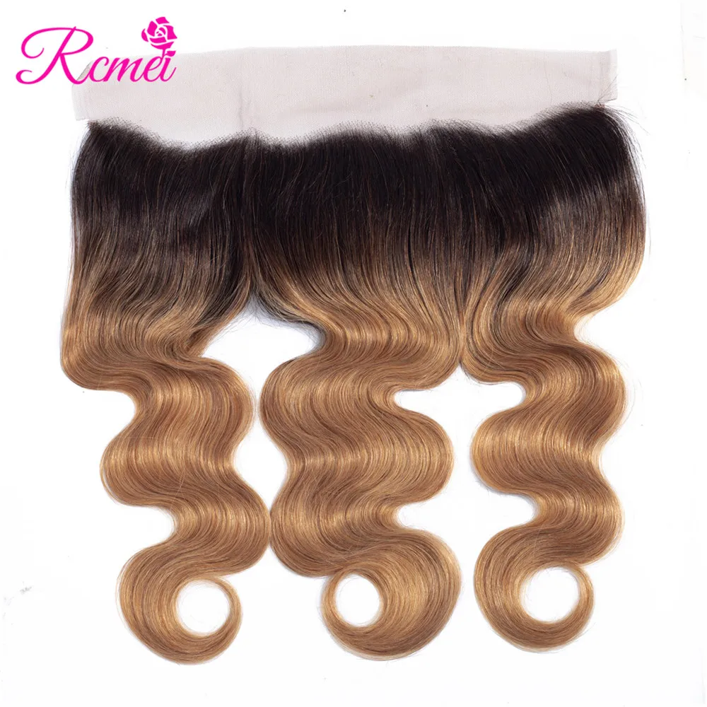 Rcmei 613 Мёд светлые волосы 3 пряди с фронтальной 13x4 бразильские волосы тела пучки волос плетение 613 пряди с закрытием Волосы remy
