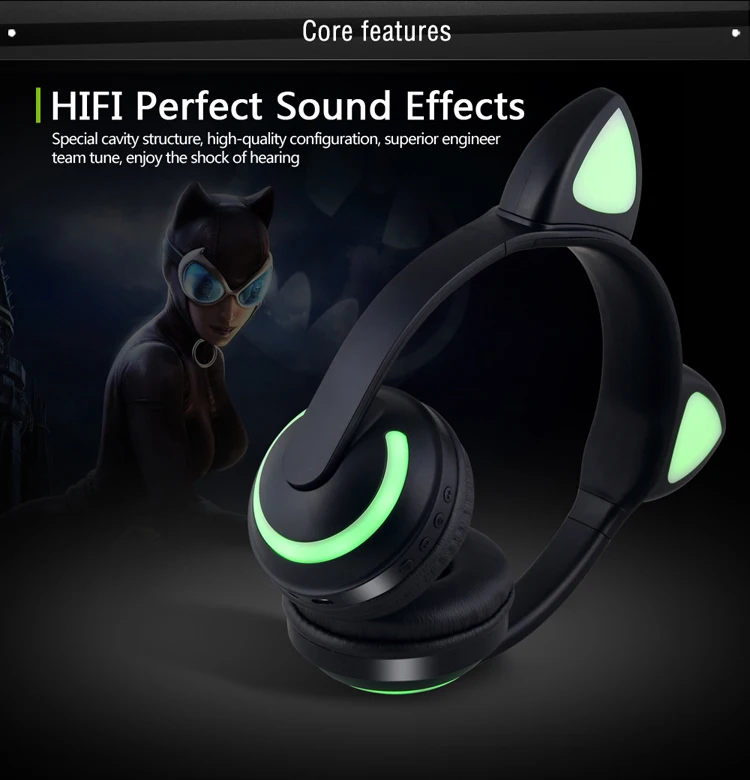 JINSERTA Cat Rabbit Deer Devil Ear Headphones 7 Color LED Flashing Glowing Wireless Bluetooth Headphone For Cosplay Kids Gaming