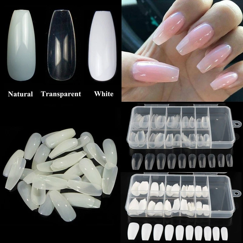 

100/ 600pcs Ballerina Nail Art Tips Clear/ Natural False Coffin Nails Art Tips Flat Shape Full Cover Fake Nail Art Manicure Tool