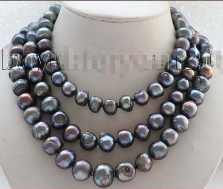

A 50" genuine Natural 12-15mm Black Baroque Pearl Necklace #f1738!