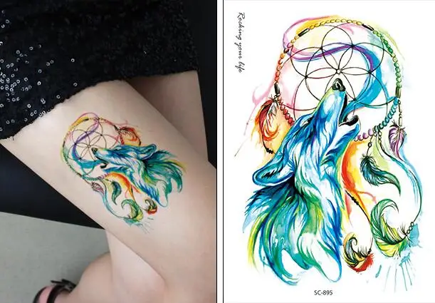 Transfert Deau Faux Tatouage Couleur Loup Attrapeur De