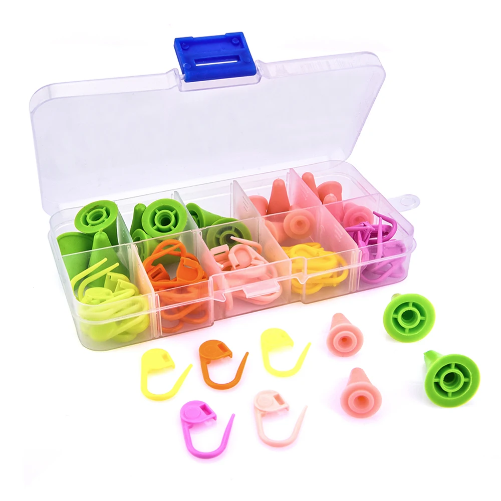 

70pcs/Set Colorful Plastic Stitch Marker Ring Holders Knitting Needle Point Protectors Cap Needle Clip Crochet Hook Locking Tool