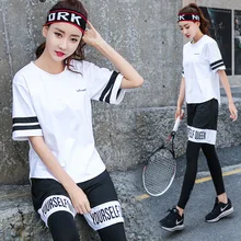 Набор леггинсов, женская одежда для фитнеса, 2-4 шт., костюм для йоги, черный, белый, красный, однотонный, с надписью, спортивная одежда, свободная футболка, бюстгальтер, шорты, штаны