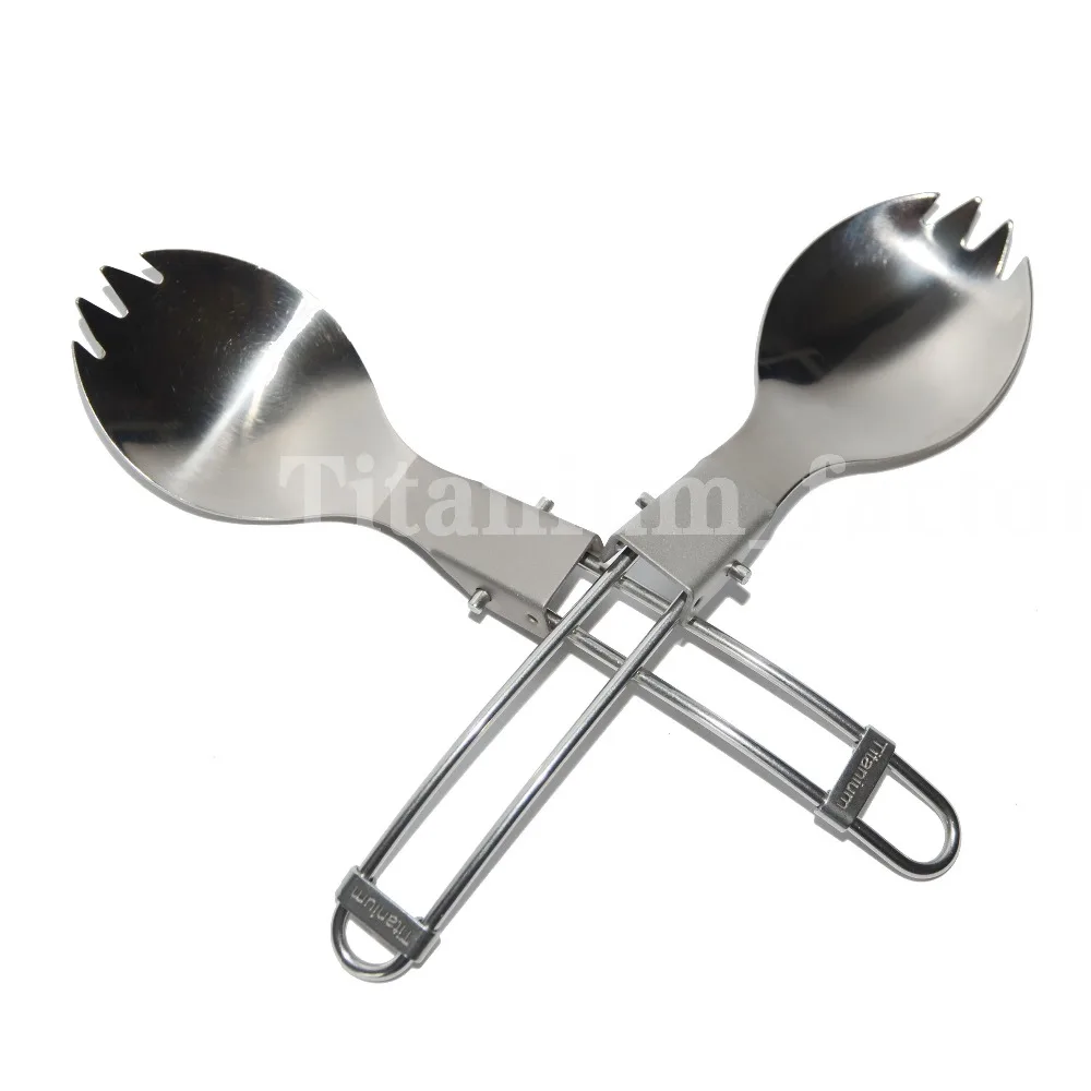

Foldable Outdoor Camping Titanium Cutlery Ultralight Titanium Fork Spoon Outdoor Camping Picnic Cookware ..