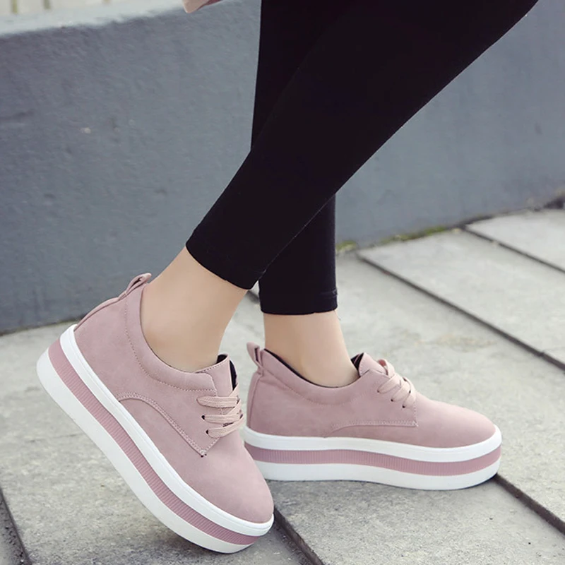 

SAILING LU 2019 Spring Sneakers Women Platform Flats Lace Up Solid Round Toe Creepers Female Comfort Casual Flat Shoes XWD7263