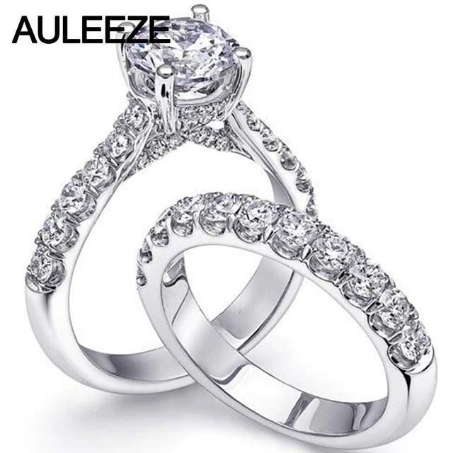 Auleeze 1ct Moissanites Bridal Wedding Sets 14k Solid White Gold Auleeze 1ct Moissanites Bridal Wedding Sets 14k Solid White Gold Ring Lab Grown Diamond Engagement Rings