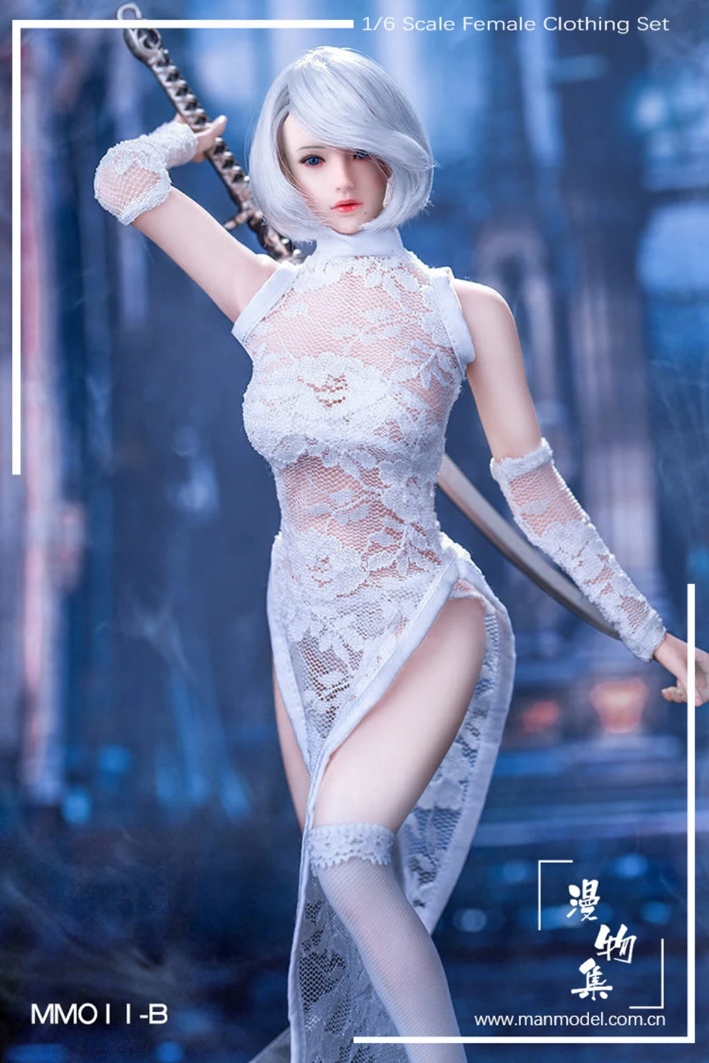 3-couleurs-Chaude-Chiffres-Accessoire-Manmodel-MM011-1-6-2b-Femelle-Dentelle-Cheongsam-Ensemble-Rouge-blanc