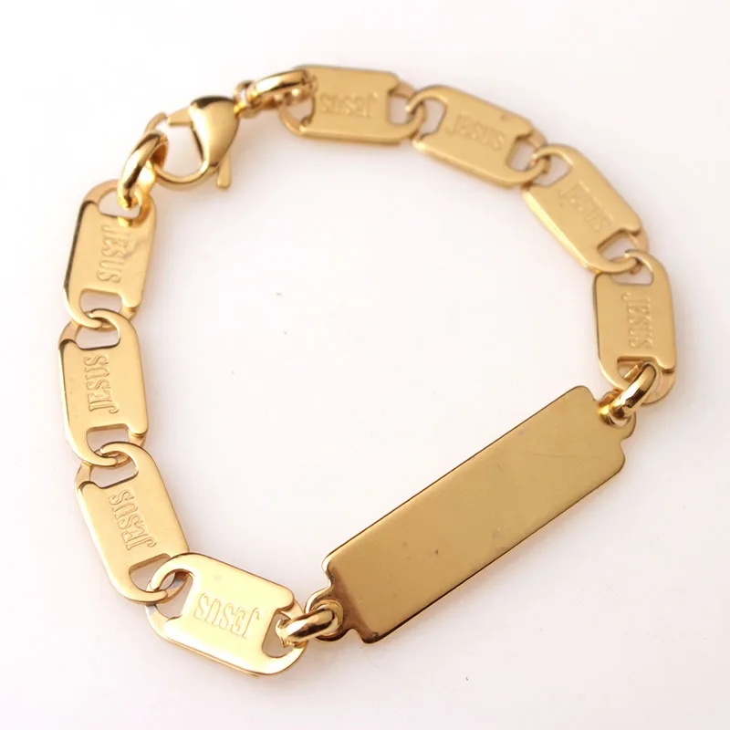 

RDW Jewelry Stainless Steel Gold Jesus Bracelet Man Women Custom Bracelet Laser lettering Letter Name Bracelet Jewelry