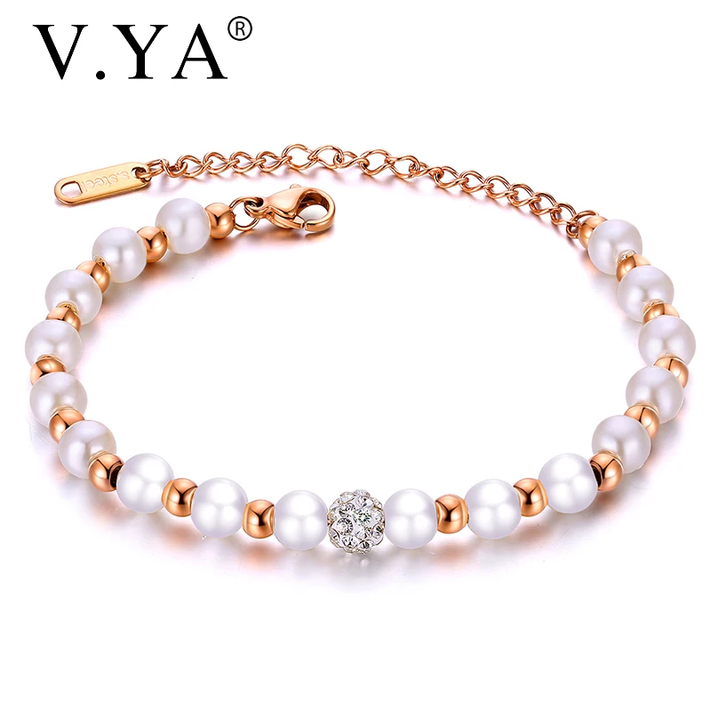 V.YA Fashion Artificial Pearl Bracelets For Women Stainless Steel