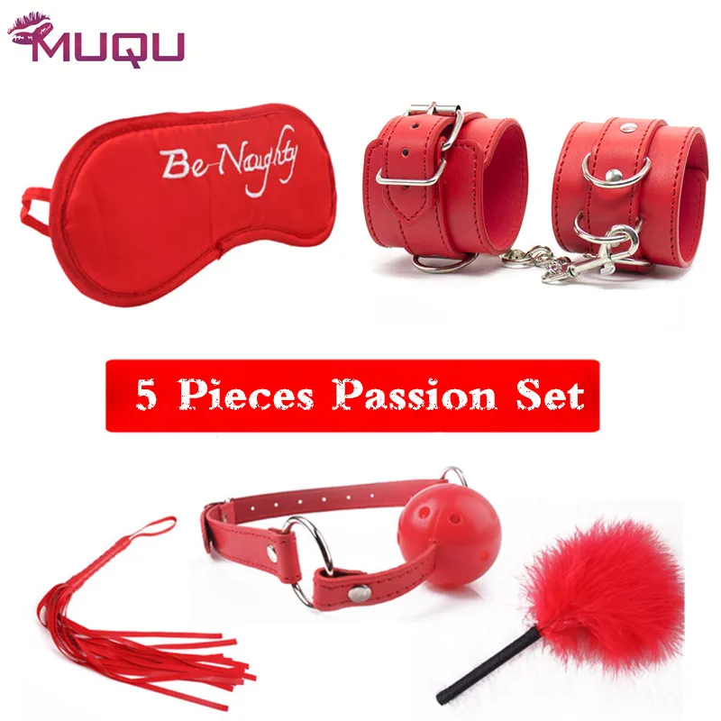 Passion 5 Pieces Fetish Bondage Set Bdsm Bondage Sex Kit Set Leather