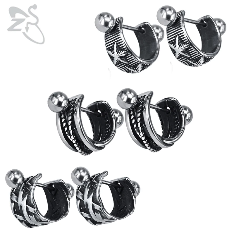 

ZS 19 Style Stainless Steel Hoop Earrings for Men Women Punk Style Small Round Earring Vintage Hip Hop Jewelry Accessories Gifts