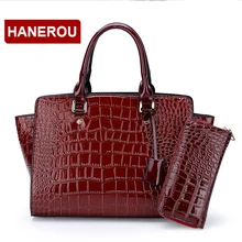 Hanerou ретро портфель из крокодиловой кожи набор женские сумки+ кошелек высокое качество лакированная кожа сумка женские сумки женские модные рюкзаки