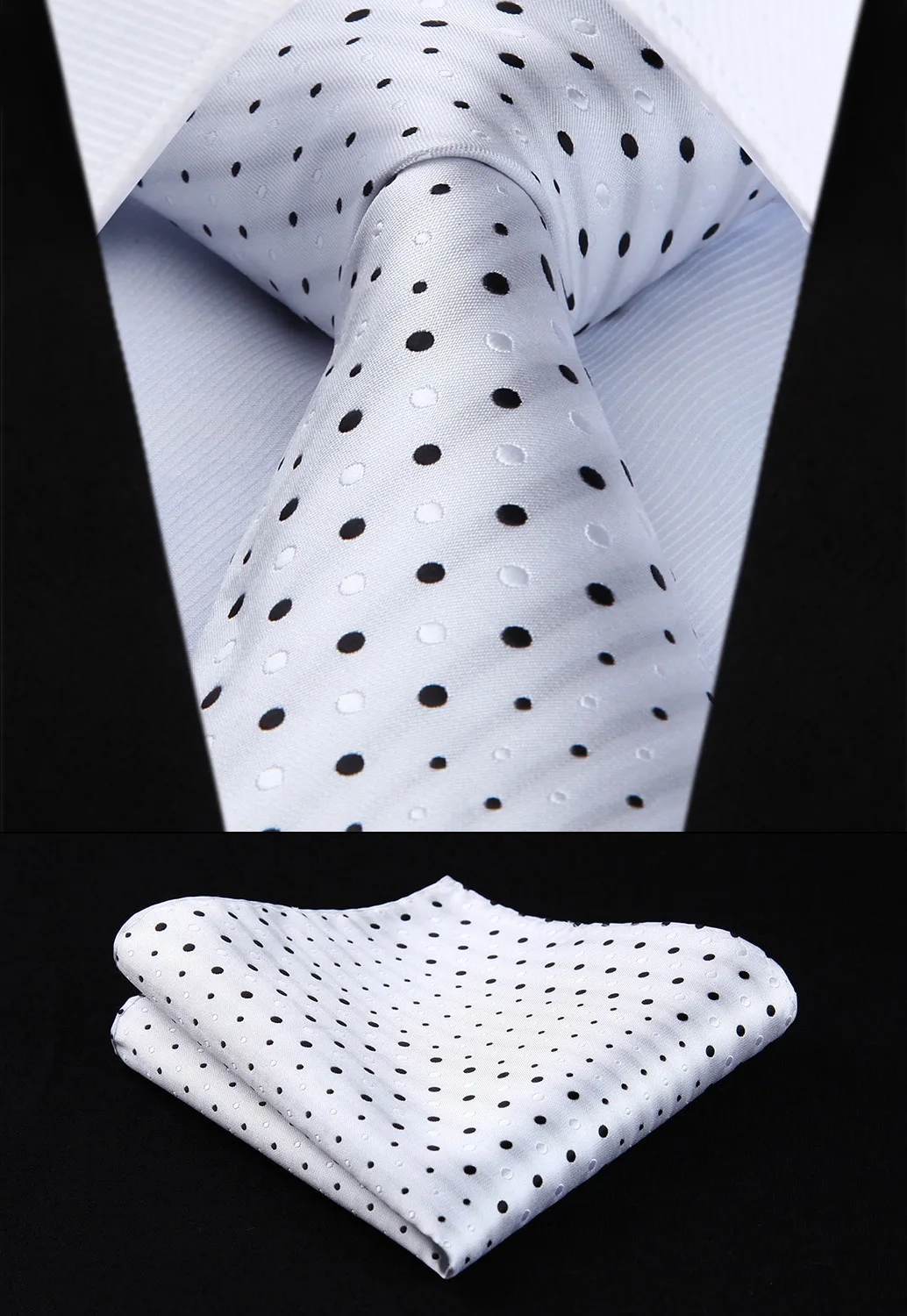 TD603W8S White Black Polka Dot 3.4" Silk Woven Men Tie Necktie