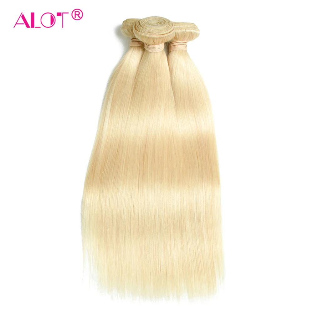 Alot Hair 613 Blonde Peruvian Straight 3 Bundles With Closure Blonde Human Hair Weave Bundles Peruvian Straight With 4x4 Closure