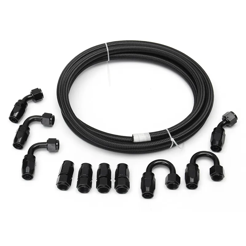 

11Pcs AN8 Nylon Stainless Steel Braided Oil Fuel Line With Fitting Hose End Adapter Kit Auto Replacement Parts