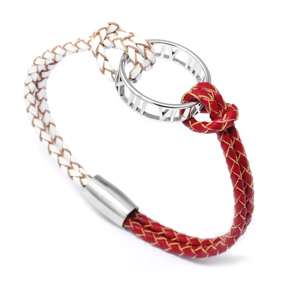 Doreen Box New Fashion Contrast Color Handmade Braided PU Leather Round Bracelet &amp Bangle For Men Women Bangles Jewelry |