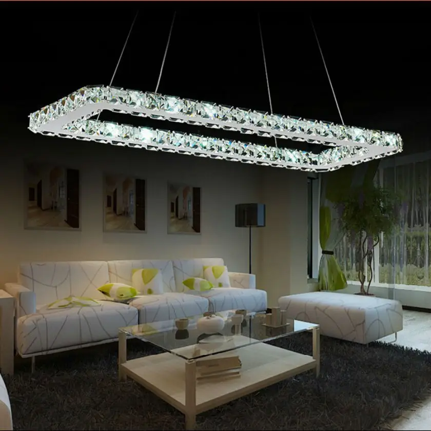 Luxurious Silver Square Crystal LED K9 Crystal Pendant Light / led