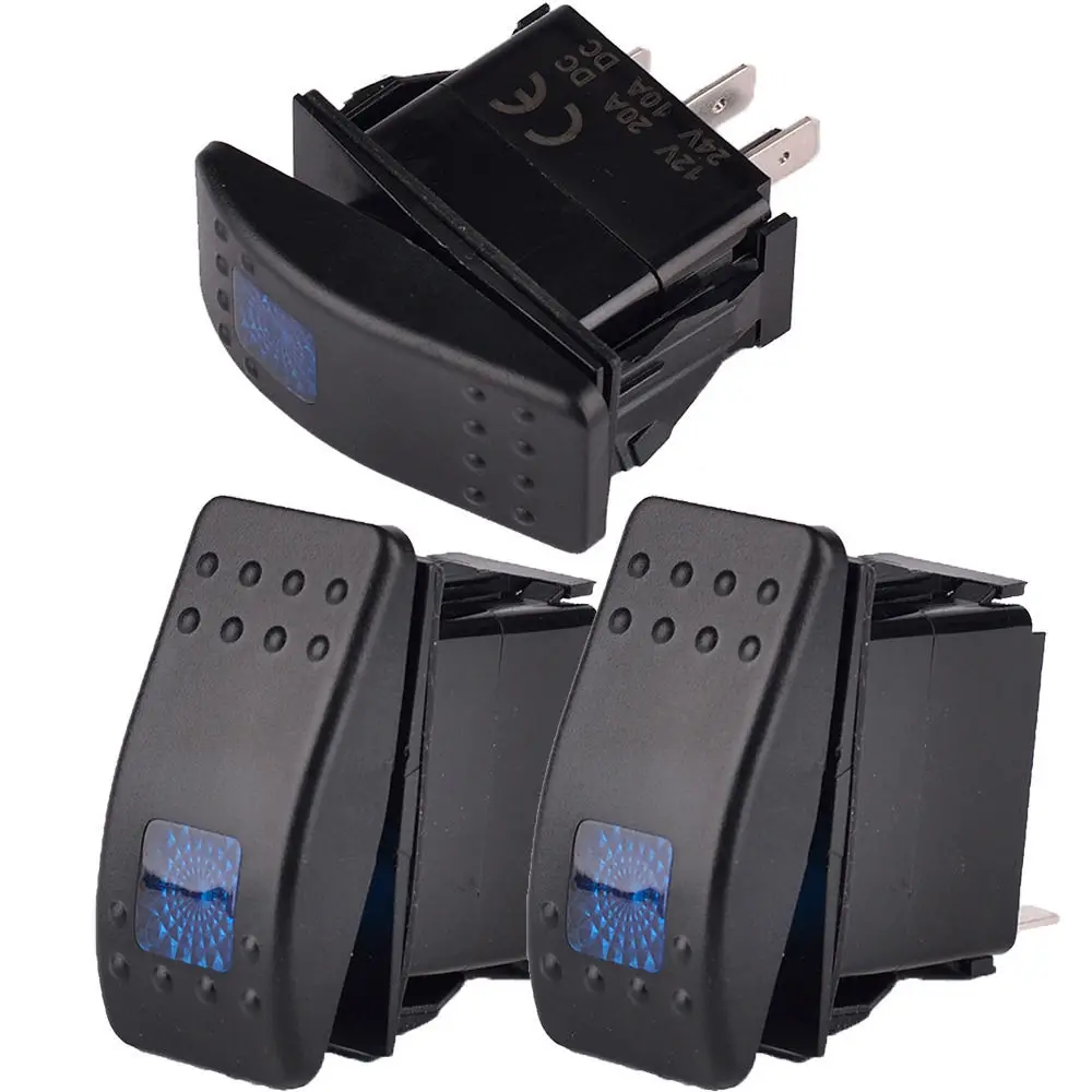 Ee Support 3 Pcs 12v 20a Bar Rocker Switch 3 Pin Colors Led Lighted For