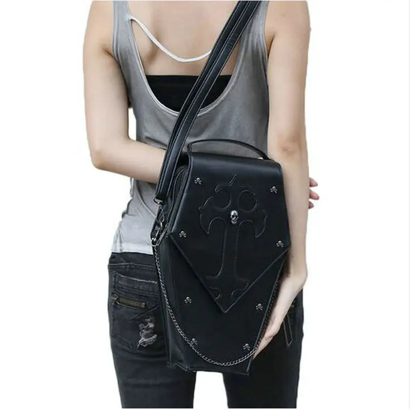 Gothic Steampunk Visual Rock Vampire Coffin Backpack Man And Women Gothic Steampunk Visual Rock Vampire Coffin Backpack Man And Women Black Color Metal Skull Head Fun 4 Way Carry Shoulder Bag In Backpacks From Luggage
