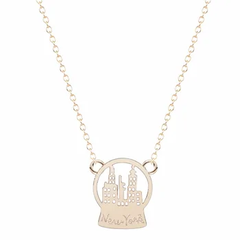 

QIAMNI Newest Fashion Jewelry Snow Globe New York Necklaces Pendants NY Necklace