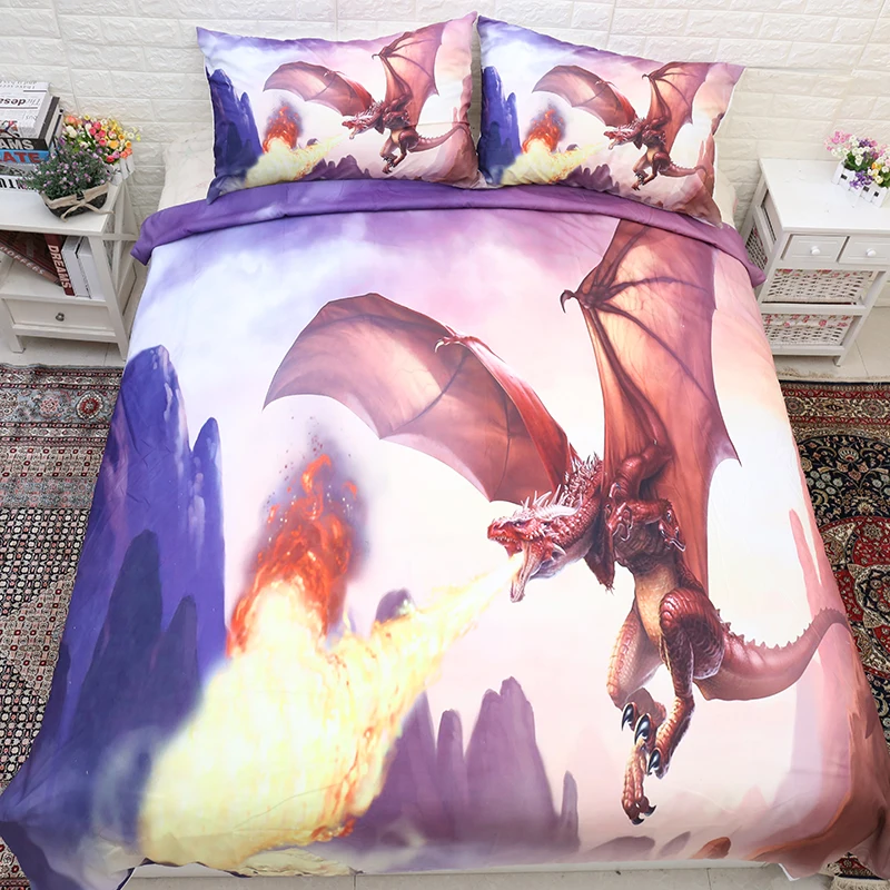 Lannidaa Flying Dragon Bedding Sets 3pcs Double Bedclothes Pillowcase