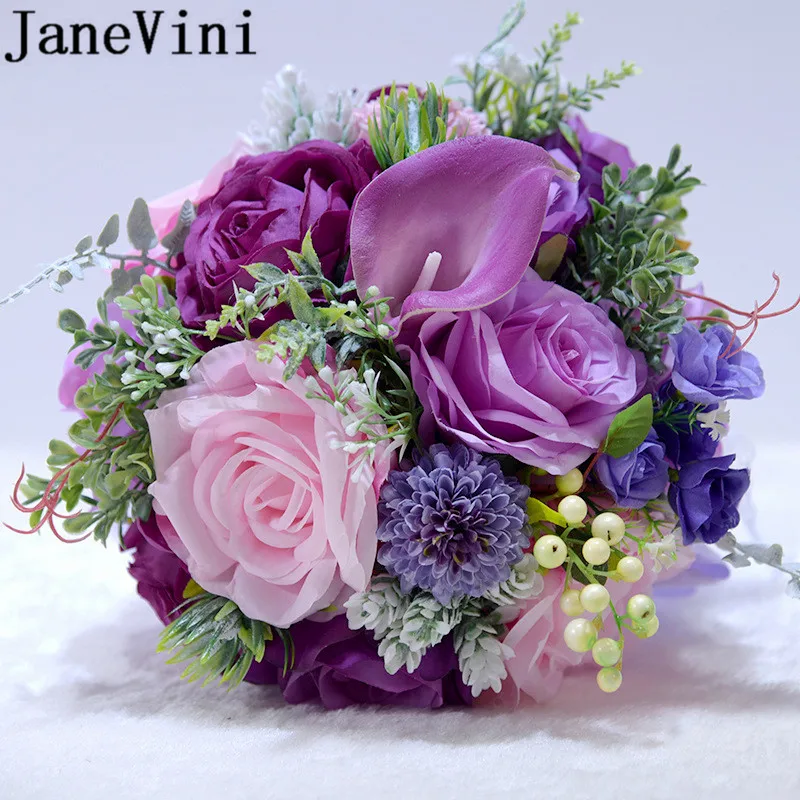 JaneVini розовая роза Articielle Свадебные цветы Свадебные букеты Искусственные Броши для женщин королевский синий Свадебный букет невесты держатель