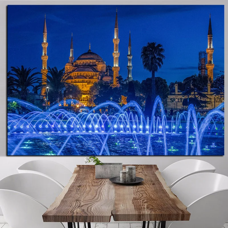 HD Print Islamic Blue Turkey Istanbul Sultan Ahmed Mosque Religious Poster on Canvas Wall Painting for Living Room Sofa Cuadros (2)