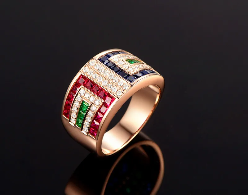 Trendy Luxury Colorful Crystal Rings Shining AAA Cubic Zirconia Ring For Women Man 585 Rose Gold Color bague femme Anel Hot B742 (8)