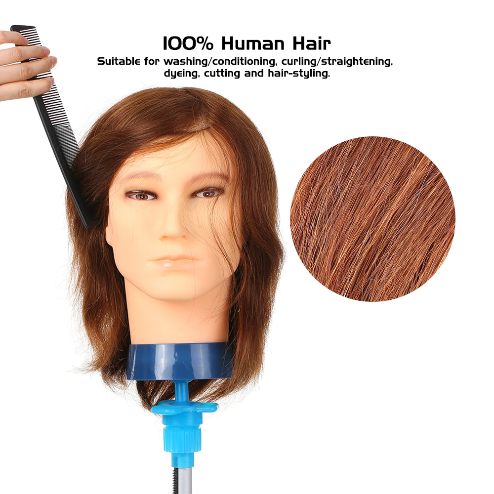 

100% Human Hair Male Manikin Head Hairdresser Training Head for Styling Dye Cutting Braiding Hair Styling Training Dummy Head