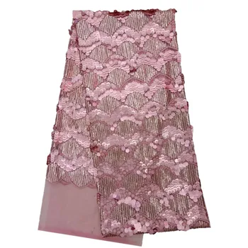 

HFX Baby Pink Scale Sequin African Lace Fabric Nigeria Bridal High Quality Tulle Lace Embroidered Net Lace Fabric X1136-4