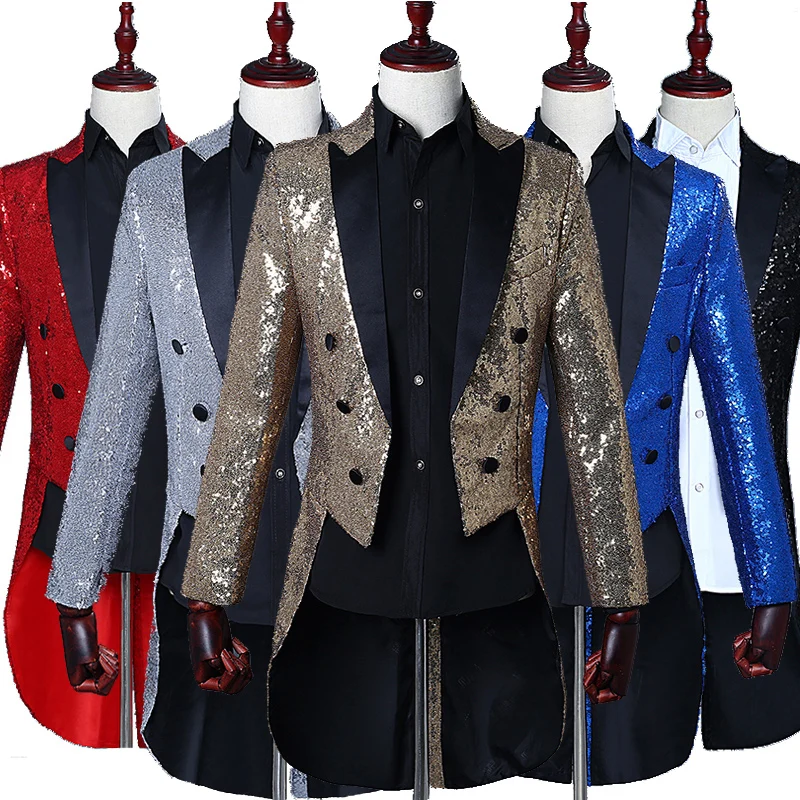 

Male Sequined Tuxedo Stage Performance Dress Magician Jacket Nightclub Bar Hosted The United States Vocal Choir Command Service