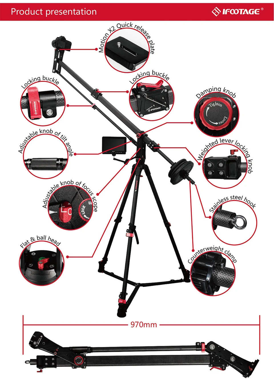 Ifootball M1-III, углеродное волокно, мини, профессиональная портативная Dslr видеокамера, кран, стрела, рукоятка, 15 кг, полезная нагрузка [ reddot award winner]