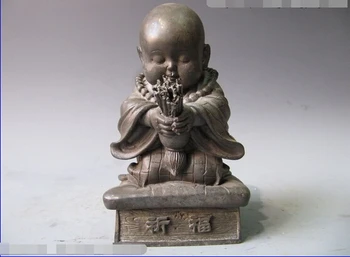 

song voge gem S0337 8"China Buddhism Pure Bronze Copper small Boy bonze supplication Buddha Statue