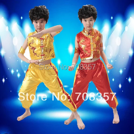 New Children National Chinese Folk Dance Costumes StageWear Vest +Trousers Set Boys Martial Performance for 110-150cm | Тематическая