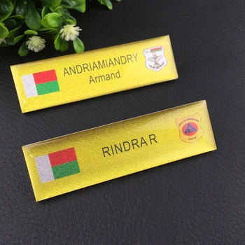

10pcs custom name tag with safety pin ( Any design logo ) reusable badge holder epoxy face acrylic Thick gold bottom plate 7*2cm