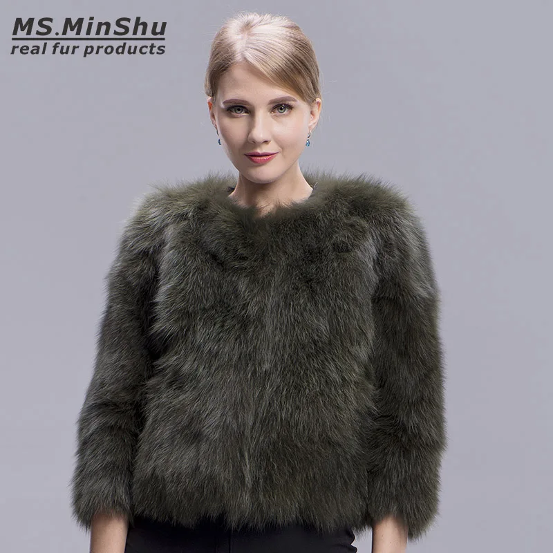 Winter Fur Garments Women Fox Coat Short Style 100% Genuine Outwear Long Sleeves Natural Jacket Ms.MinShu | Женская одежда