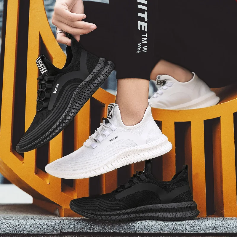 

2019 Summer Men Casual Shoes Light Weight Mesh Men Sneakers Soft Walking Run Men Shoes Flyknit Flats Increase Men Casual Shoes
