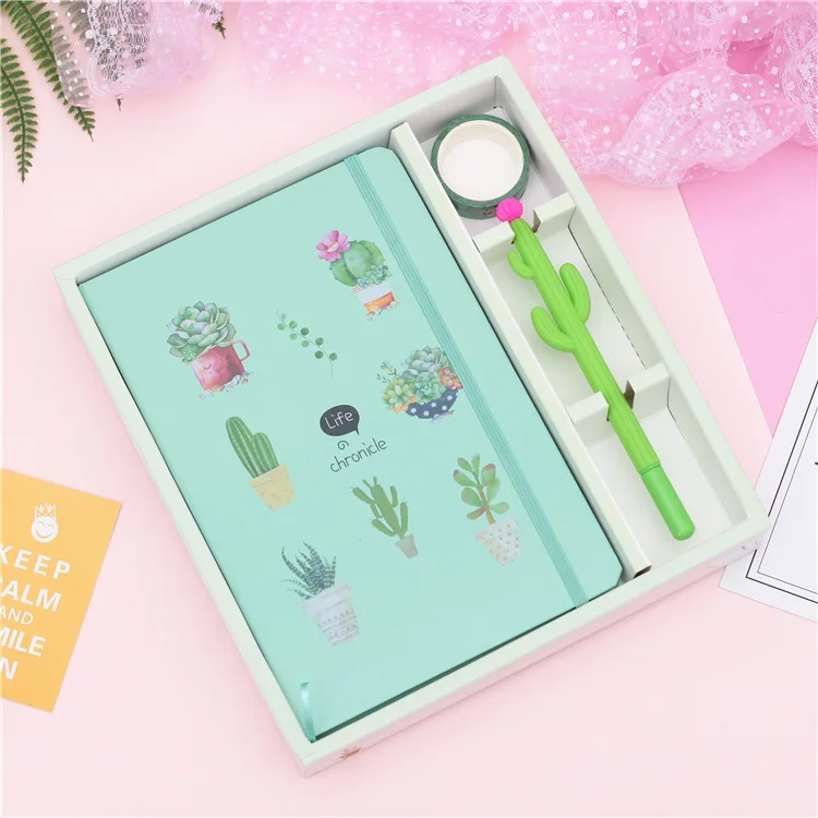 

Creative Beautiful Colorful Cactus Succulents Hardcover Notebook Diary Book Blank Paper PU Cover Book with Pen School Supplies