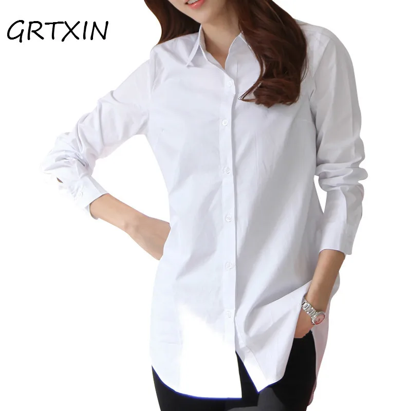 

Autumn Spring Women Long White Shirts Size S-XXL All-match Good Quality Long Sleeve Lady Casual Cotton Blouse & Tops