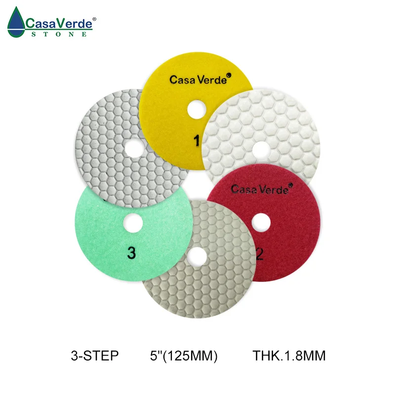 3 шт./лот, диаметр 125 мм, 5 дюймов, сухая Алмазная 3-ступенчатая Полировочная площадка для сухой или влажной полировки гранита, мрамора и инженерного дизайна ston