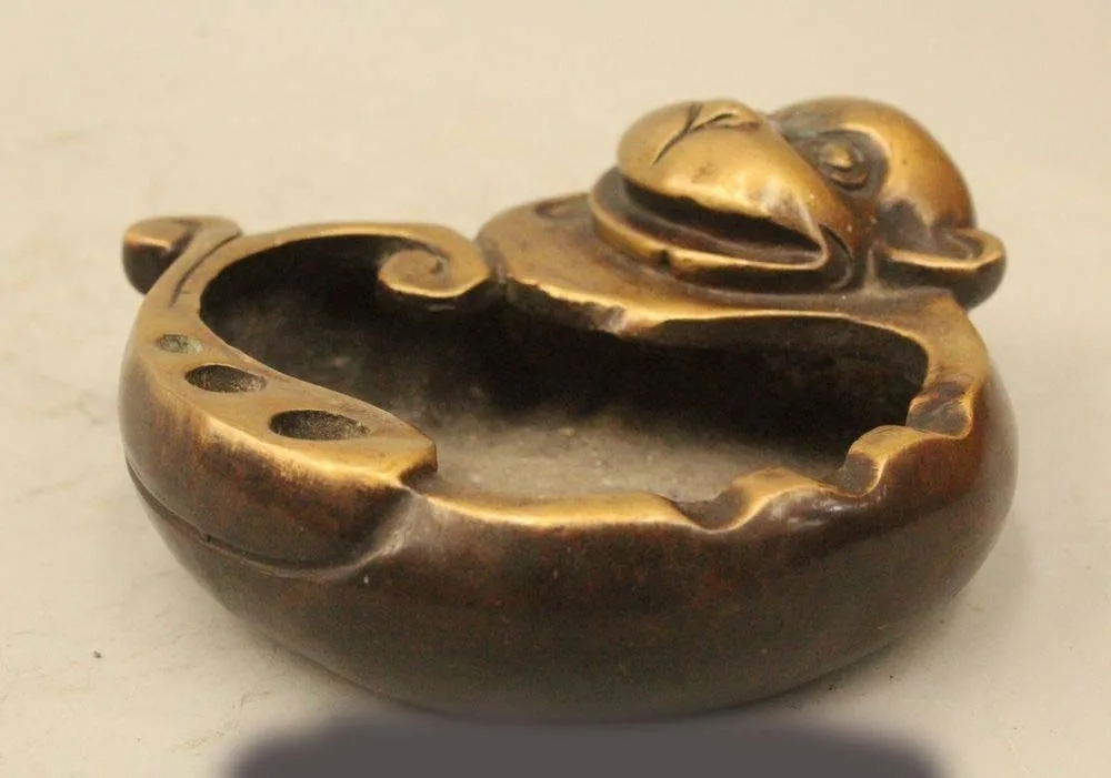 

5" China Chinese Palace Folk Purple Bronze monkey ashtray Bowl censer Statue