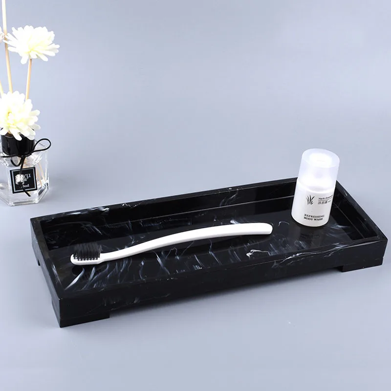JINSERTA Marbled Resin Storage Tray Jewelry Display Plate Cosmetic Sundries Organizer Hotel Restaurant Serving Tray for Decor