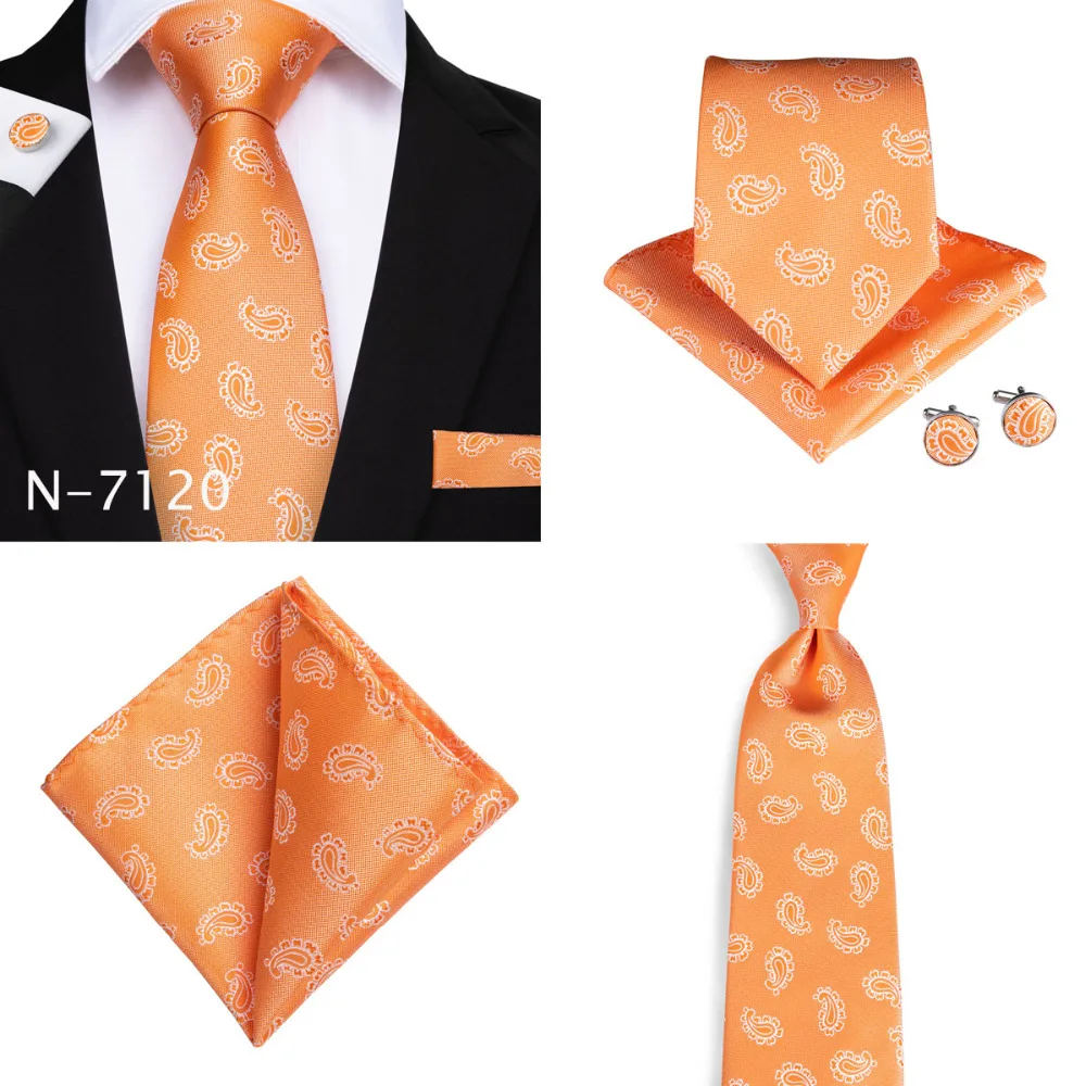 DiBanGu оранжевый полосатый однотонный Пейсли плед Модный мужской галстук с носовыми запонками шелковые галстуки для мужчин галстуки для свадебной вечеринки