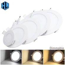 Dimmable реальный полный Ватт светодиодный панельный светильник потолочный светильник светодиодный светильник с диммером 3 Вт/4 Вт/6 Вт/9 Вт/12 Вт/15 Вт/18 Вт/24 Вт теплый/холодный белый