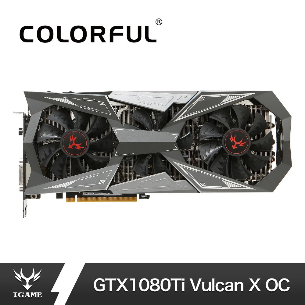 Красочная видеокарта NVIDIA GeForce iGame GTX 1080Ti Vulcan X OC Graphic Card GPU 1620 1733 MHz 11G 352 Bit для