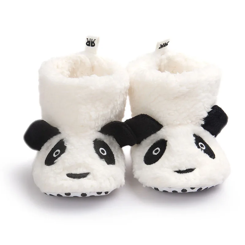Wonbo/зимние детские ботинки с милой пандой и животными; Теплая Флисовая обувь с хлопковой подкладкой; Детские ботиночки; ; обувь для малышей 0-1 - Цвет: White panda
