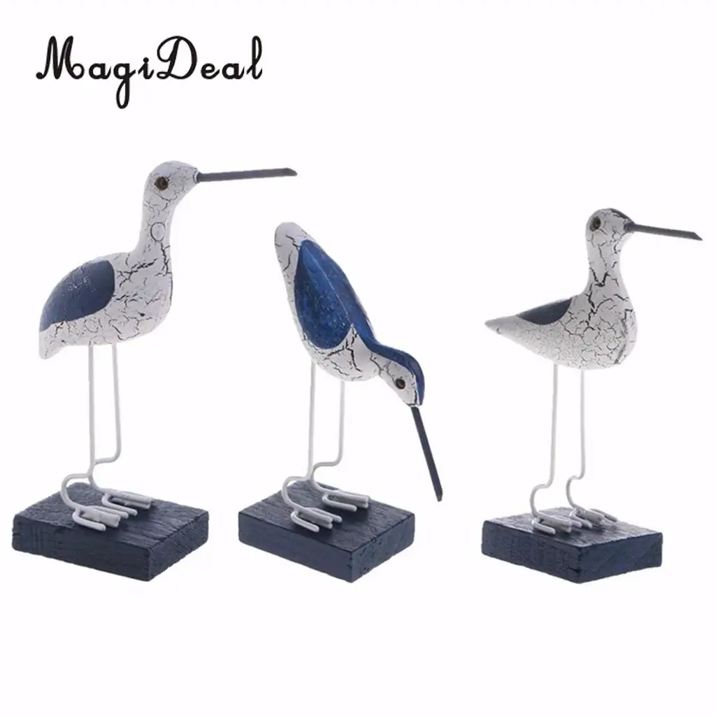 MagiDeal 3Pcs Mediterranean Wooden Nautical Seagull Model Decor Home Office Living Room Hotel Table DIY Desktop Ornament Gift