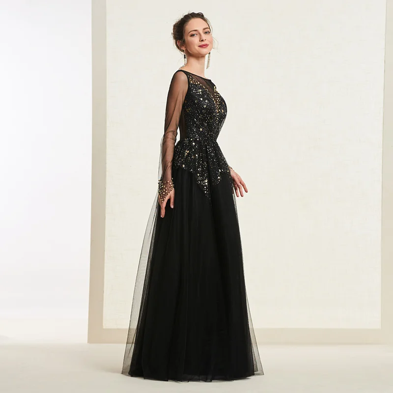 rose gold prom dress Tanpell Beading prom dresses scoop neck long sleeves floor length a line gown women button party custom long black prom dress pretty prom dresses