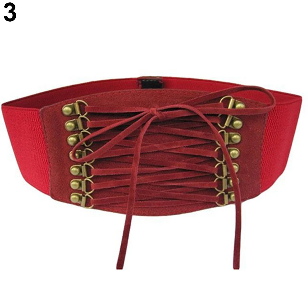 Женское модное широкое эластичное растягивающееся пояс с кисточками на шнуровке корсет на талии дропшиппинг - Цвет: Красный