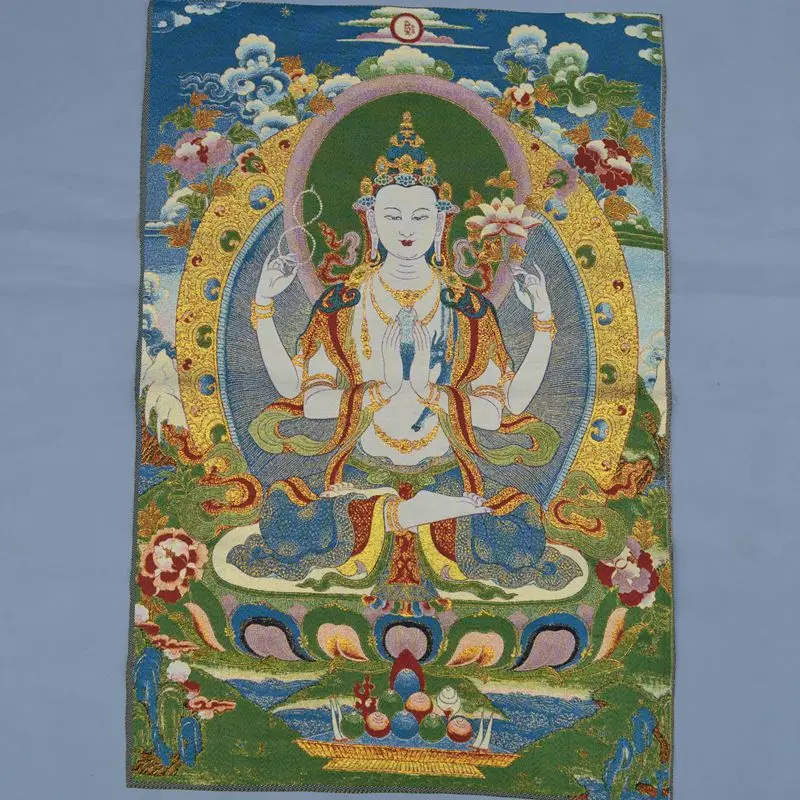 

Tibet Nepal buddha statue Thangka Four-arm Lotus Guanyin 2 peace wealth